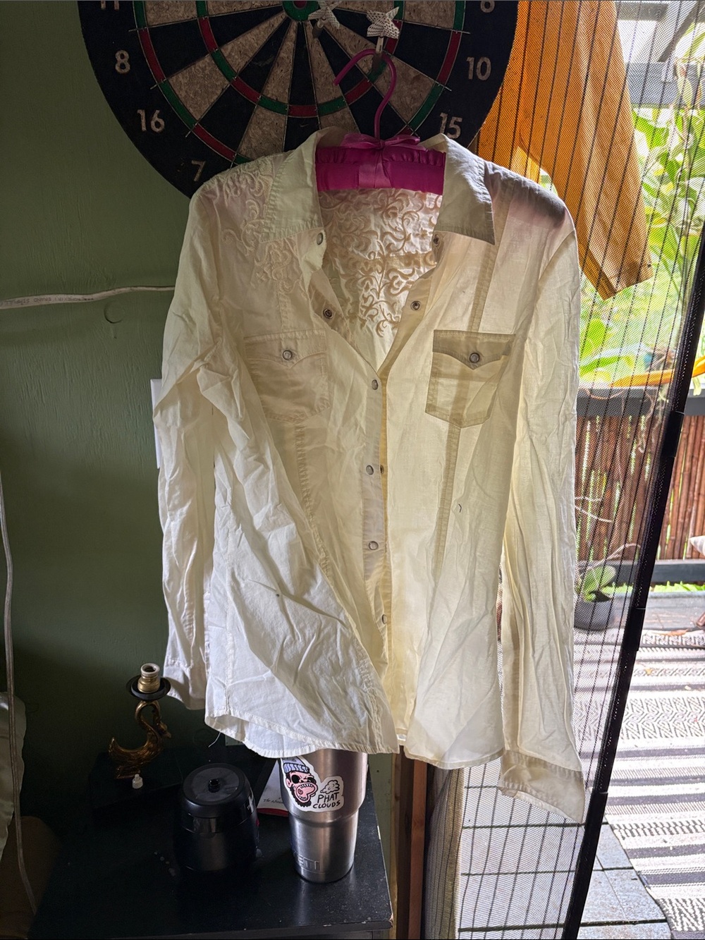 Stetson Women’s pearl snap Button-Down Shirt in Cream with Subtle Embroidery